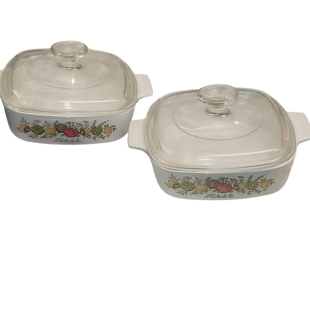 Corning Ware Spice of Life L'Echalote A-1-B 1 Quart Casserole Dish Set of 2 Lids